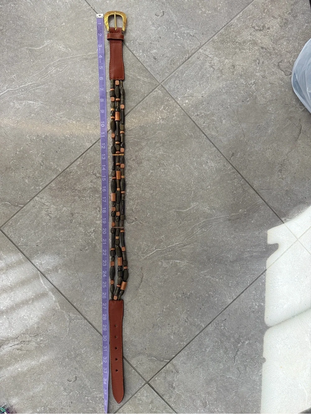 VINTAGE The Limited Genuine Leather Made in Korea Beaded Belt Statement Sz M